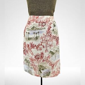 Vintage 90s Beaded Tropical Cotton Pencil Skirt Ivory Resort Vacation Party